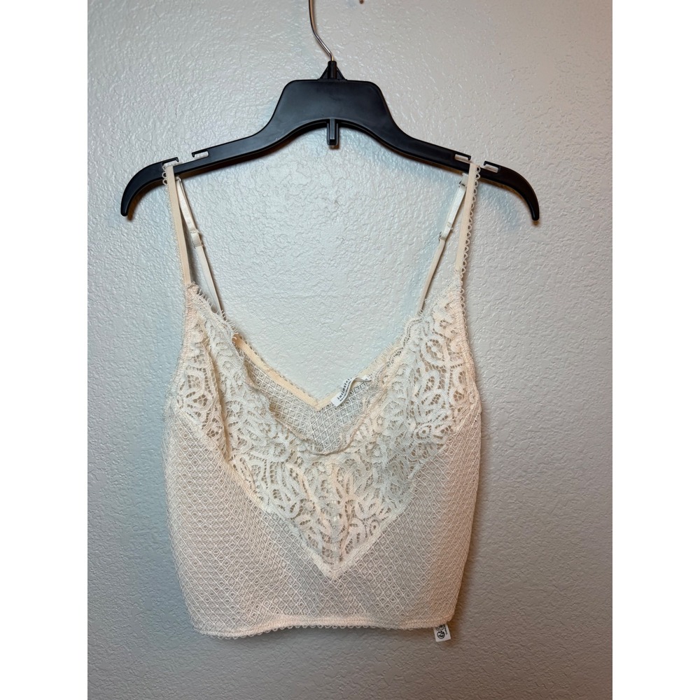 Intimately Free People Lace Camisole Cream Ivory Crop Top Scalloped Trim Large
